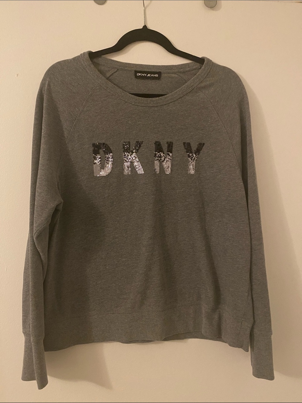 DKNY Gray Crewneck Sweatshirt with Sequin Logo